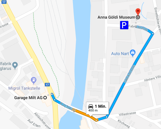 Anfahrtsweg Garage Milt zu Anna Göldi Museum Anfahrtsweg Garage Milt zu Anna Göldi Museum